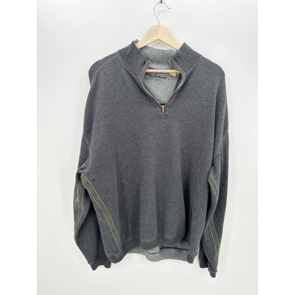 Tommy Bahama Gray Pullover Quarter Zip‎ Sweater Men Size XL Collar Cotton